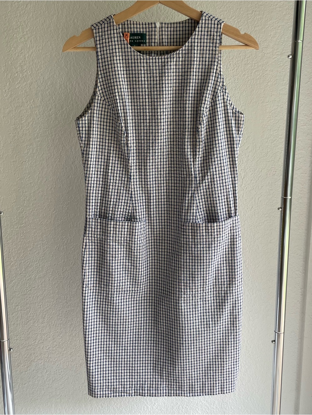Ralph Lauren Navy and White Check cotton seersucker Sheath Dress made in USA